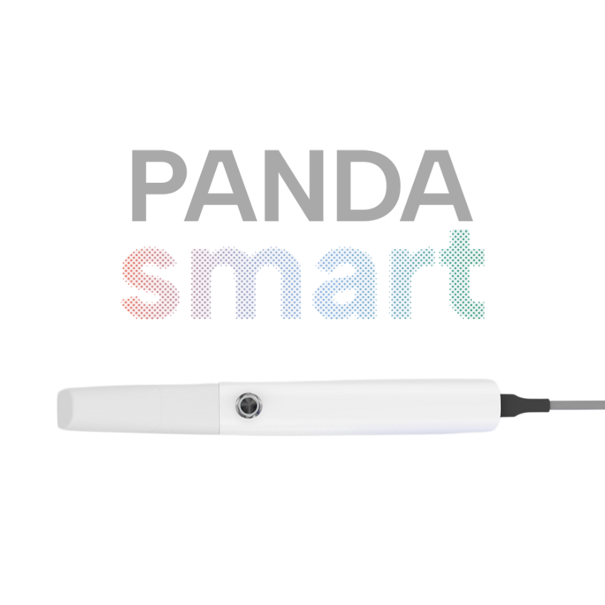 Panda Scanner Smart 3D-Intraoralscanner. schnelles, komfortables 3D Scannen; präzises 3D-Modell des Mundinnenraums der Patienten. geeignet für Aligner-Behandlungen; Einfache, intuitive Software, Größe 221x27x25mm, Gewicht 138g, Breite des Scanfelds: 18x16mm, Scantiefe: 0-20mm, 6 auswechselbare, autoklavierbare Aufsätze, Scan-Dauer 1 Minute, Scantechnologie: Strukturiertes Licht + KI-basierte Software, Präzision des Scans, Genauigkeit, Ausgabeformate: STL , PLY , USB 3.0-Anschluss, Plug and Play